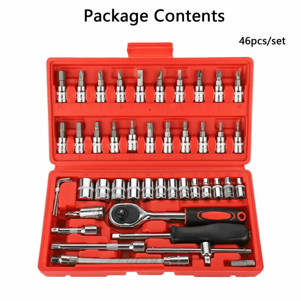 FREE ONGKIR KUNCI SOK 46 PC SET SOCKET DULL LENGKAP DENGAN WADAH SOCKET TOOL KIT PAS RING L MOBIL MO