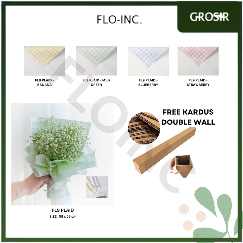 

FLO-INC. - (5 LEMBAR) - FL9 PLAID Kertas Bunga Buket Motif Kotak Modern Florist Cellophane