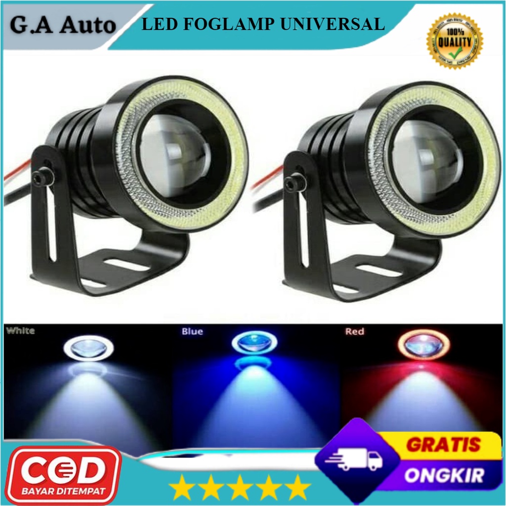 Lampu Kabut Mobil LED Fog lamp ANGEL EYES 3" 76MM BIRU MERAH Universal Fog Light Projie Eagle Eye