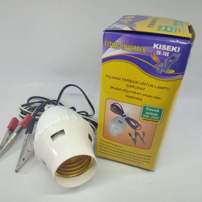 Fitting Inverter Fitting Lampu Gantung Jepit Aki DC ke AC Kiseki 168 12V to 220V