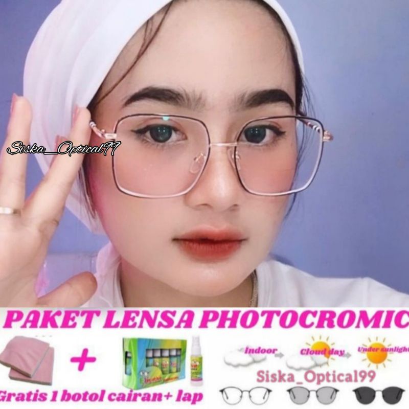 PAKET FRAME + LENSA PHOTOCROMIC | Kacamata minus anti radiasi | Kacamata wanita 9691