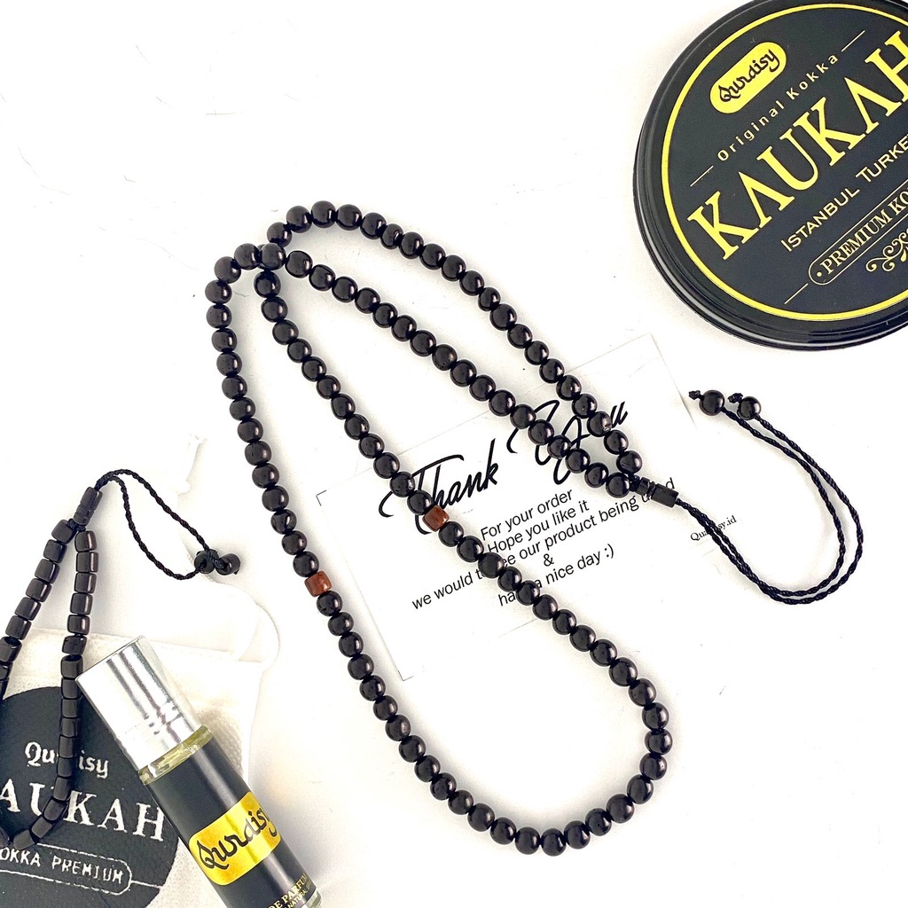 Kalung Tasbih Kaokah Asli 100% Hitam Kecil 99 Butir Free Gelang Kokka - Quraisy Kaukah