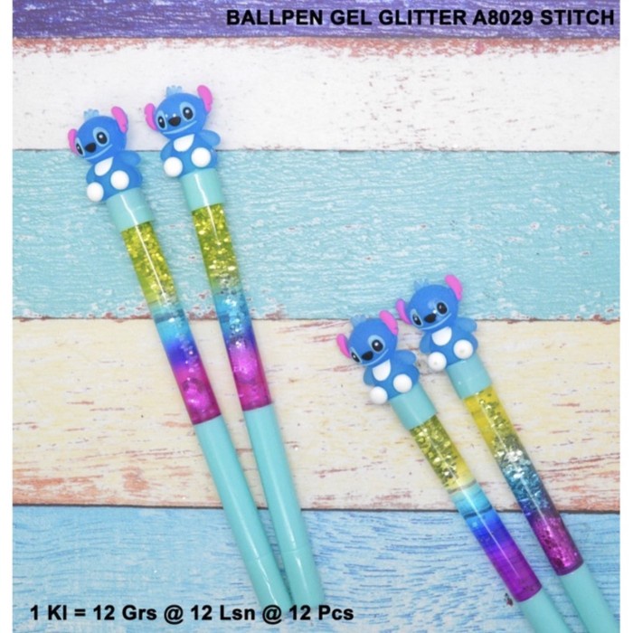 

Pen gel gliter air kepala karet bentuk stitch (12 pc) -yu85