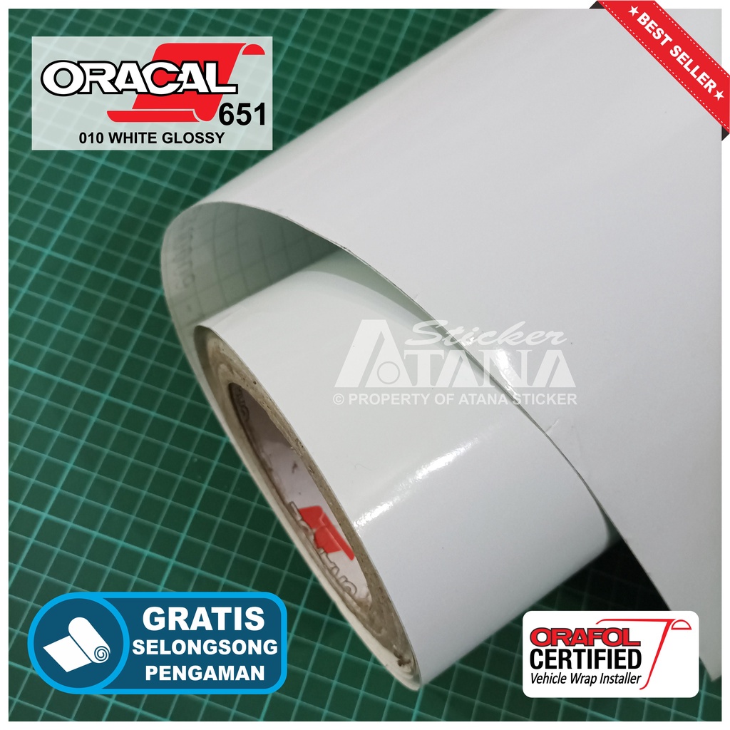 Skotlet Putih Glossy Oracal 651 Scotlet White Gloss Metalik Stiker Kilap Gilap Meteran Sticker Decal