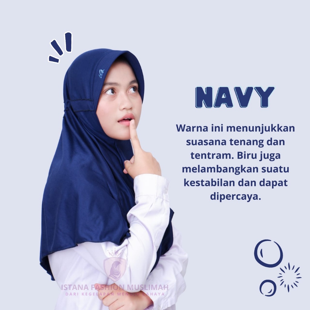 Kerudung Sekolah Anak SD SMP SMA Pita Navy Polos Ukuran S,M,L,XL Instan Anak Dewasa Kerudung Rabbani