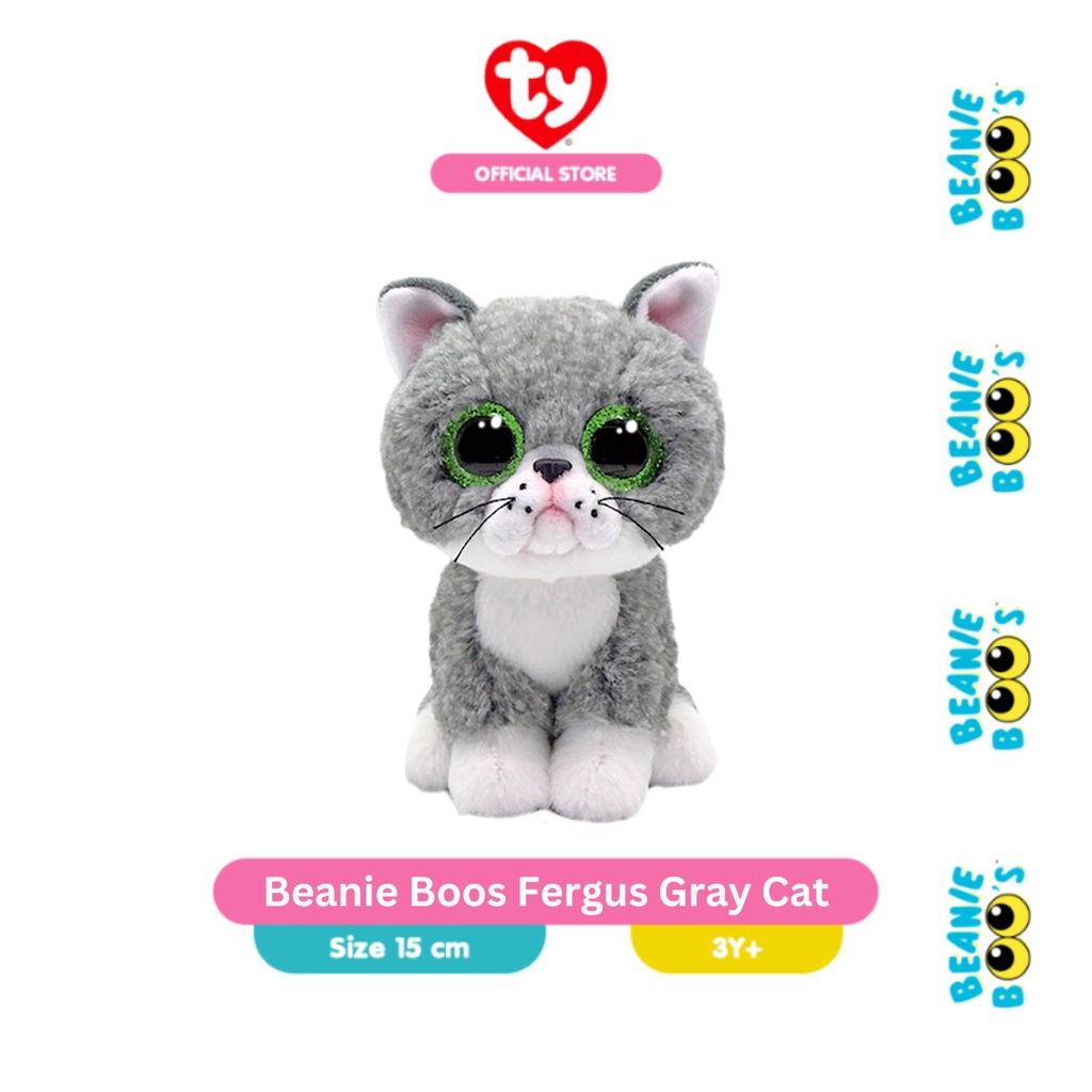 TY Beanie Boos Fergus Gray Cat (Regular) - Boneka Kucing Abu Abu