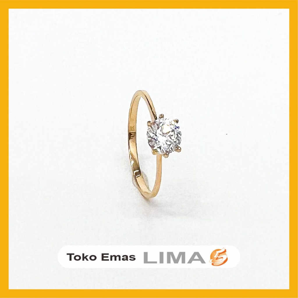 【COD】 Cincin Classic Solitaire Thin Band Emas Muda Kuning 6K American Diamond Toko Emas Lima Fashion