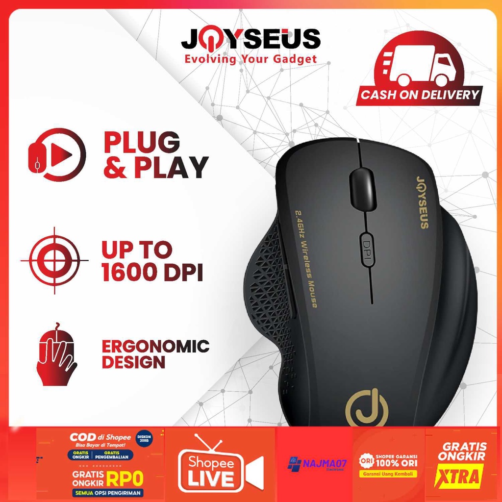 JOYSEUS Wireless Mouse 1600DPI USB Computer 2.4GHz Mouse - MS0002