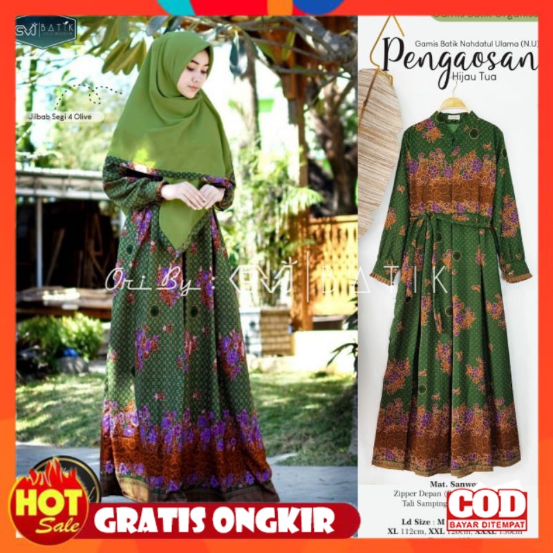 KAIN ADEM HALUS TEBAL / GAMIS BATIK MUSLIMAT NU TERBARU 2023 SERAGAM HIJAU WANITA PAYUNG  PENGAJIAN 