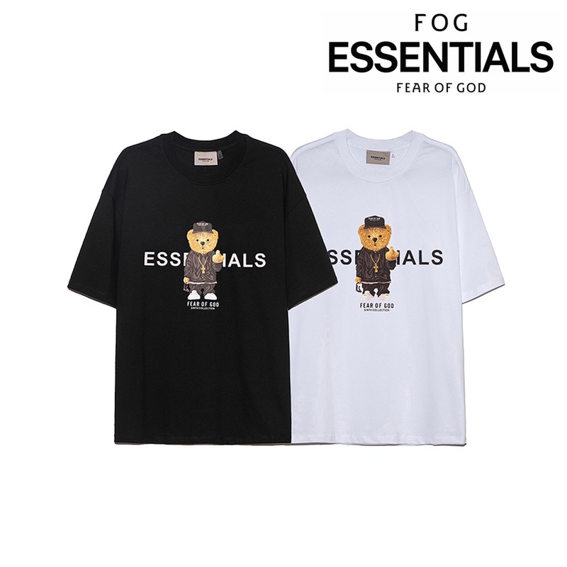[COD] ESSENTIALS Oversize Bear print Tees FEAR OF GOD FOG Arrival Short Sleeve Coat White Black Men 