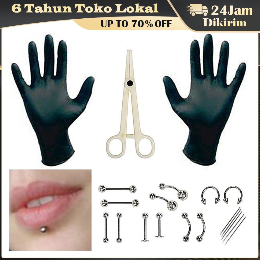 Lengkap Set Alat / Tindik Piercing Penjepit Jarum Anting Perut Lidah / Set Alat Piercing Tindik Teli