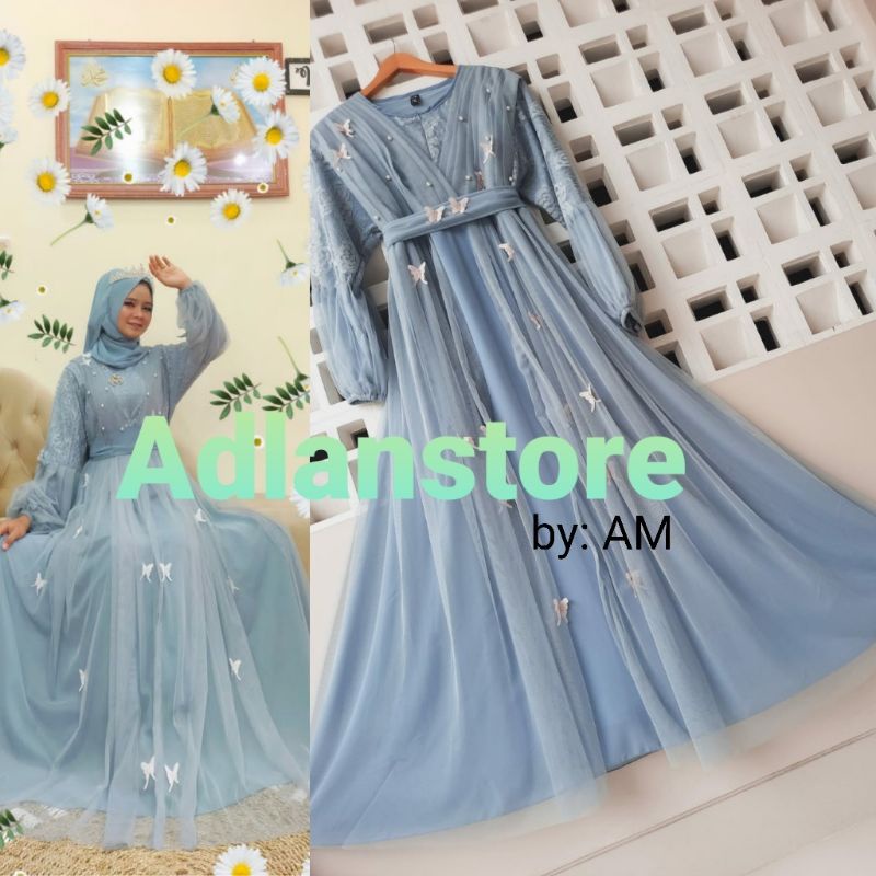 GAMIS CERUTY BURKAT|| TILLE BUTTERFLY|| GAMIS PESTA||FASHION WANITA,BAJU GAMIS MEWAH,GAMIS TERBARU 2