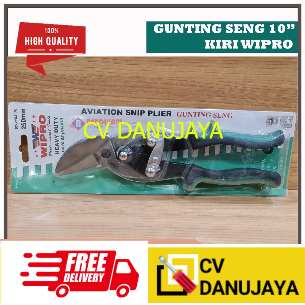 WIPRO Gunting Seng Gunting Baja Ringan Gunting Holo Bengkok Kiri Hijau