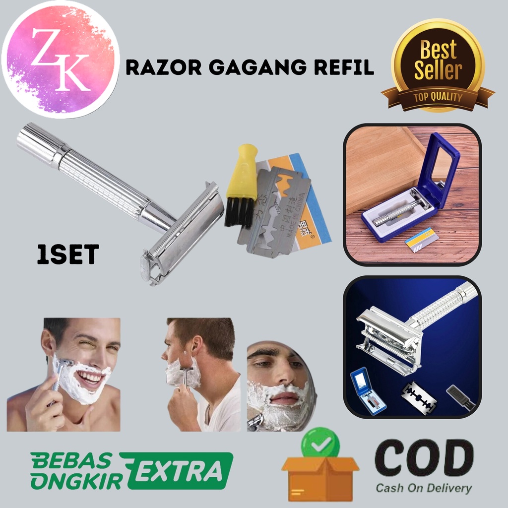 Safety Razor Gagang Bahan Logam / Alat Cukur Kumis Bulu RambutAlat Cukur Jenggot Manual Stainless / 