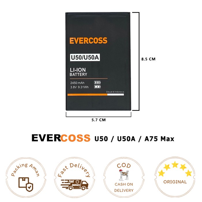 Battery / Baterai EVERCOSS CROSS U50 / U50A / A75 MAX ORI99