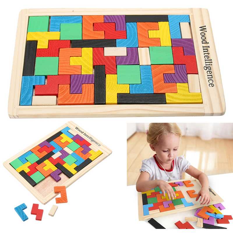 COD Mainan Susun Balok Puzzle 3D Tangram Tetris Kayu Besar Mainan Edukasi Kecerdasan Anak Perempuan 