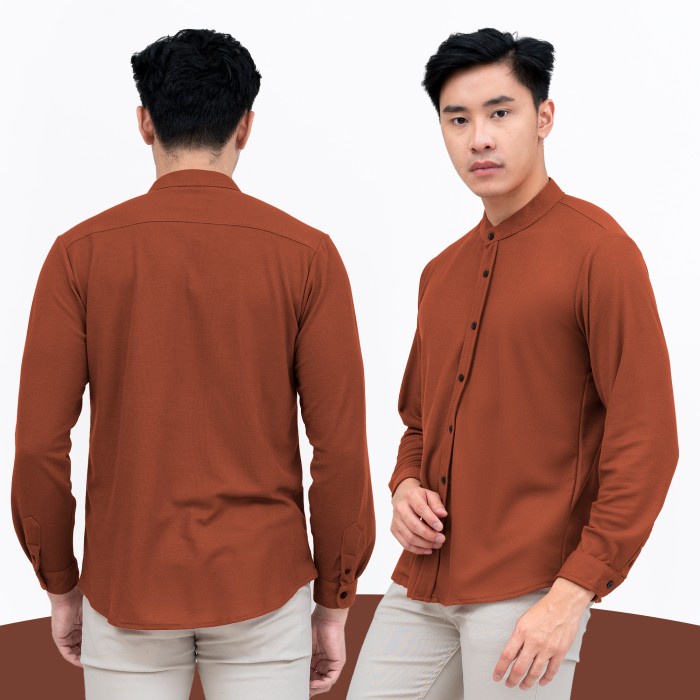 best -Kemeja Polos Pria Ciangi Lengan Panjang Kerah Sanghai Lacos - Putih, M