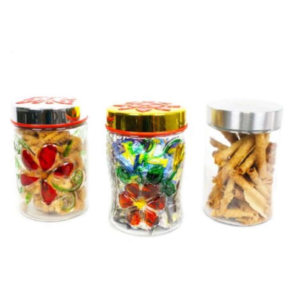 KB - Toples Kaca Uk 12 cm Motif Bunga / Toples Kue Lebaran / Toples Kaca Permen / Toples Snack