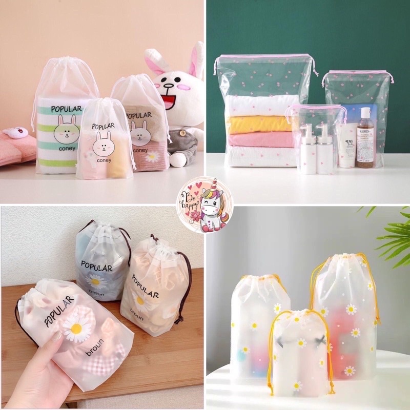 (COD) Tas Kosmetik  ~ukuran kecil / Transparan MakeUp Pouch Anak Sekolah Travel Bag Wanita Fashion M