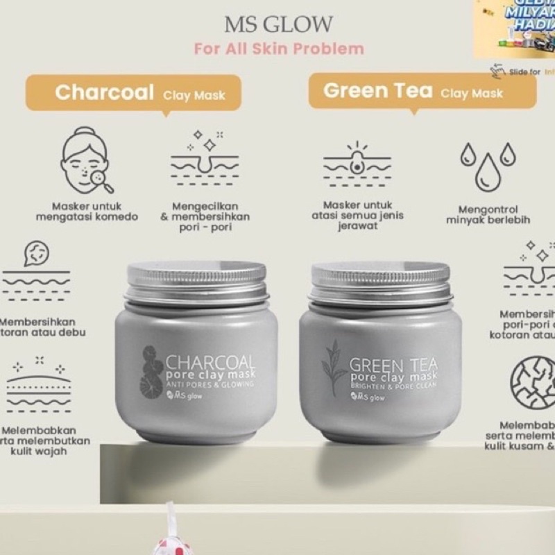 

COD CLAY MASK MS GLOW (GREENTEA & CHARCOAL)