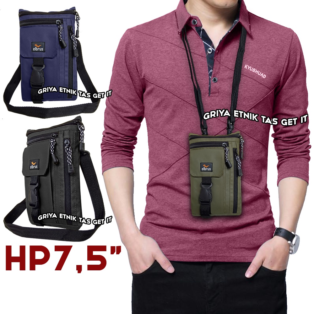 Tas Gantung Leher Pria HP 7,5 inch Waterproof Tas Dompet HP Mini Cowok Anti Air Tas Selempang Handph