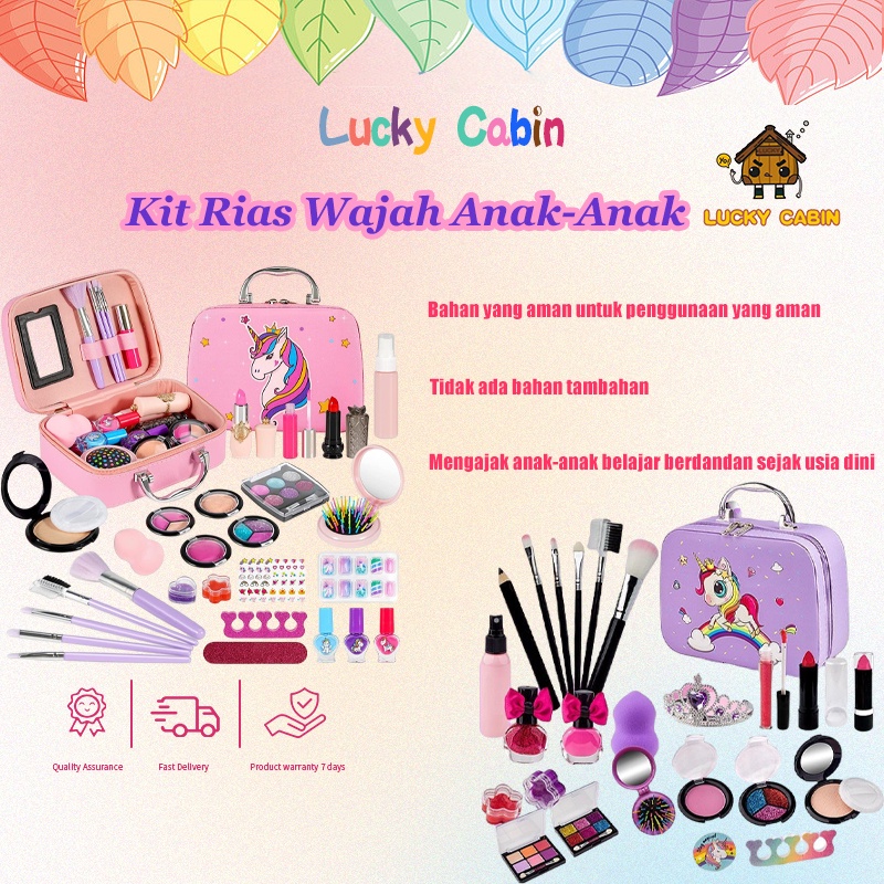 Lucky Cabin 32 Buah Mainan Rias Wajah Rias Wajah Set Kotak Mainan Kecantikan Lipstik Eyeshadow Cat Kuku Mainan Keselamatan Diuji Untuk Kualitas Rias Wajah Mainan Tes Alergi Kulit