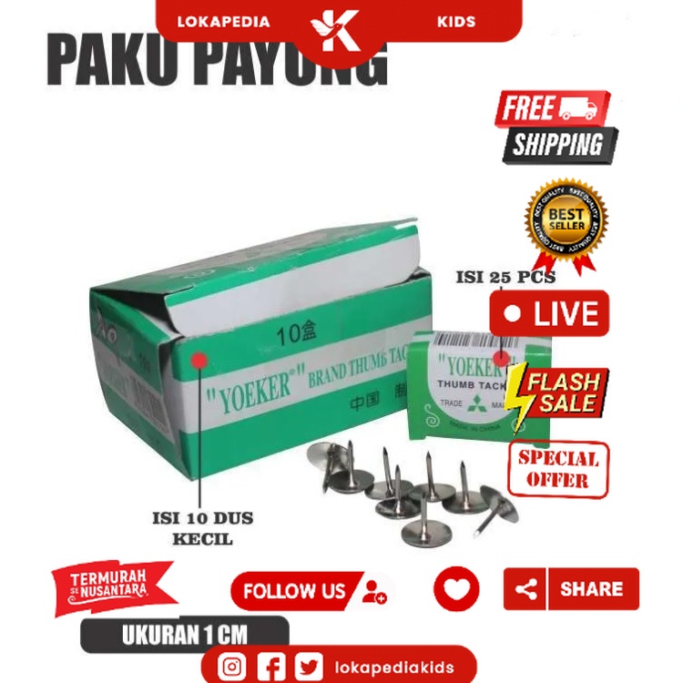 

(1box= 10pak) PAKU PAYUNG / PAKU PINES / THUMB TACKS / PAKU JAMUR