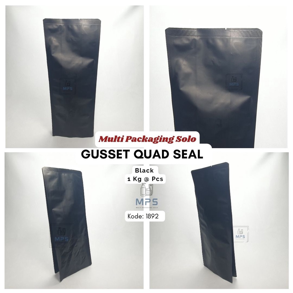 Gusset Quad Seal Black 1 Kg @ Pcs / Gusset / Plastik Kemasan / Kemasan Kopi / Kemasan Snack / Pouch 