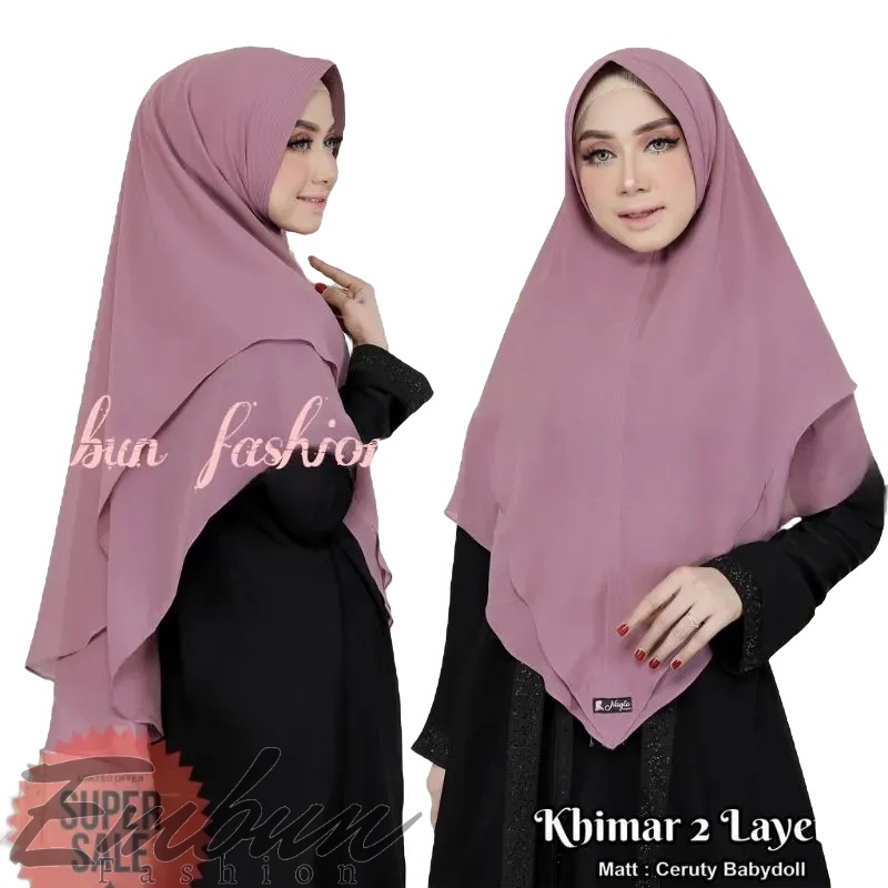 KHIMAR L LANCIP DEPAN 2 LAYER HIJAB JUMBO CERUTI ARMANI BABIDOL PANJANG 115X80CM JILBAB KHIMAR