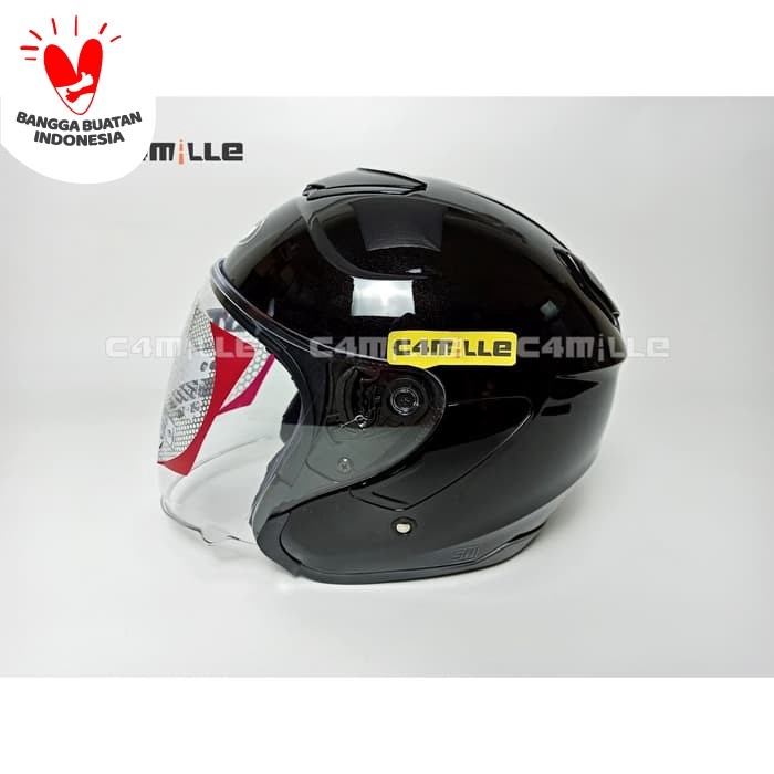 [ORI] HELM KYT KYOTO SOLID BLACK HALF FACE - M
