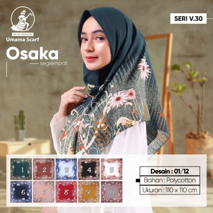 SEGIEMPAT OSAKA BUNGA. JILBAB UMAMA. KERUDUNG SEGI4 MOTIF. HIJAB SCARF