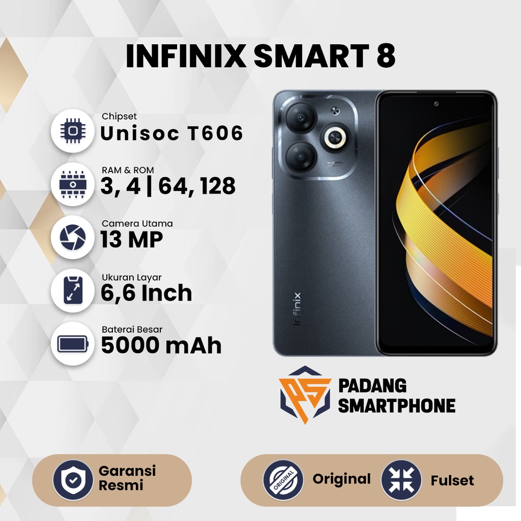 Infinix Smart 8  3/64GB 4/128 Ram Extended Original Smartphone Handphone Android Terbaru Garansi Resmi Infinix 1 Tahun