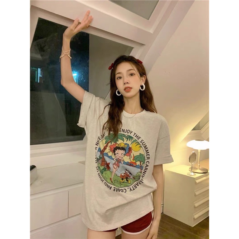 (HELLOCLOTHING) ATASAN FLOWER 800 BETTY BOOP KAOS OVERSIZE IMPORT BANGKOK