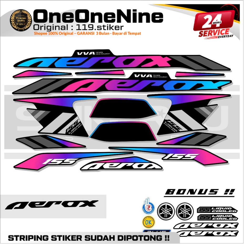 STRIPING AEROX 155 CONNECTED DASAR HITAM COMBO COLOR /NVX 155  STIKER / STICKER AEROX 155 CONNECTED 
