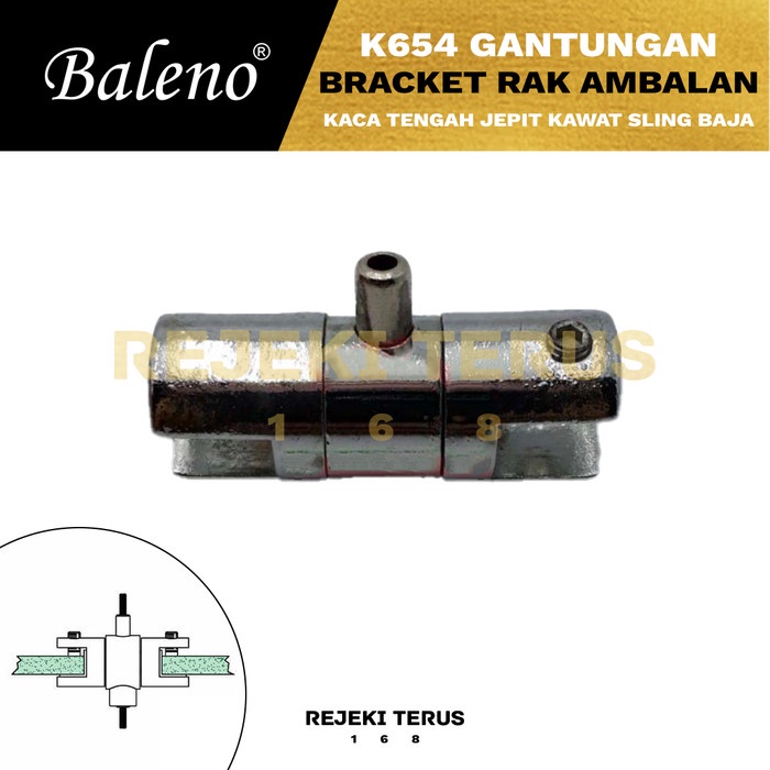 Gantungan K654 Bracket Rak Ambalan Kaca Tengah Jepit Kawat Sling Baja