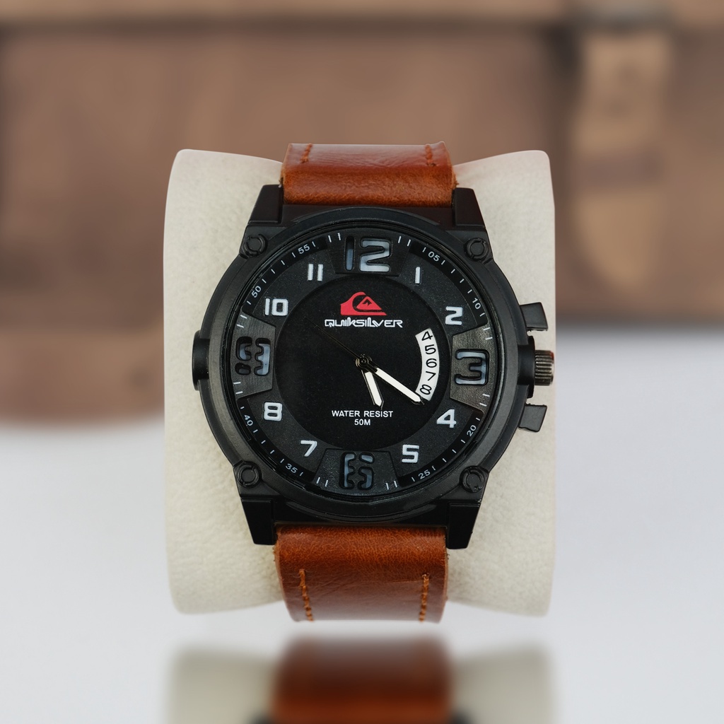 Jam Tangan Pria Quiksilver Tanggal Aktif Tali Kulit