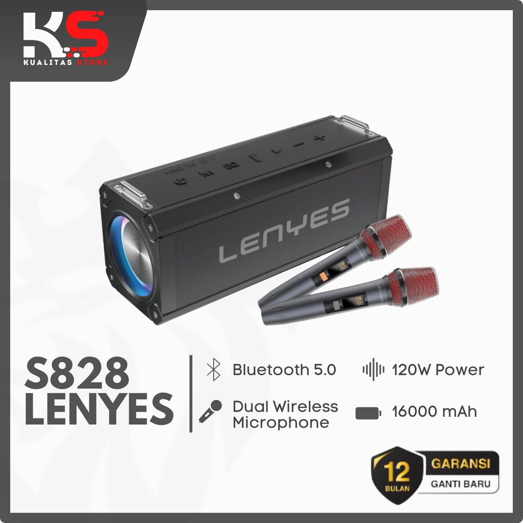 LENYES Speaker S828 120W KTV Wireless Bluetooth 5.0 Heavy Bass TWS + Dual Microphone Karaoke