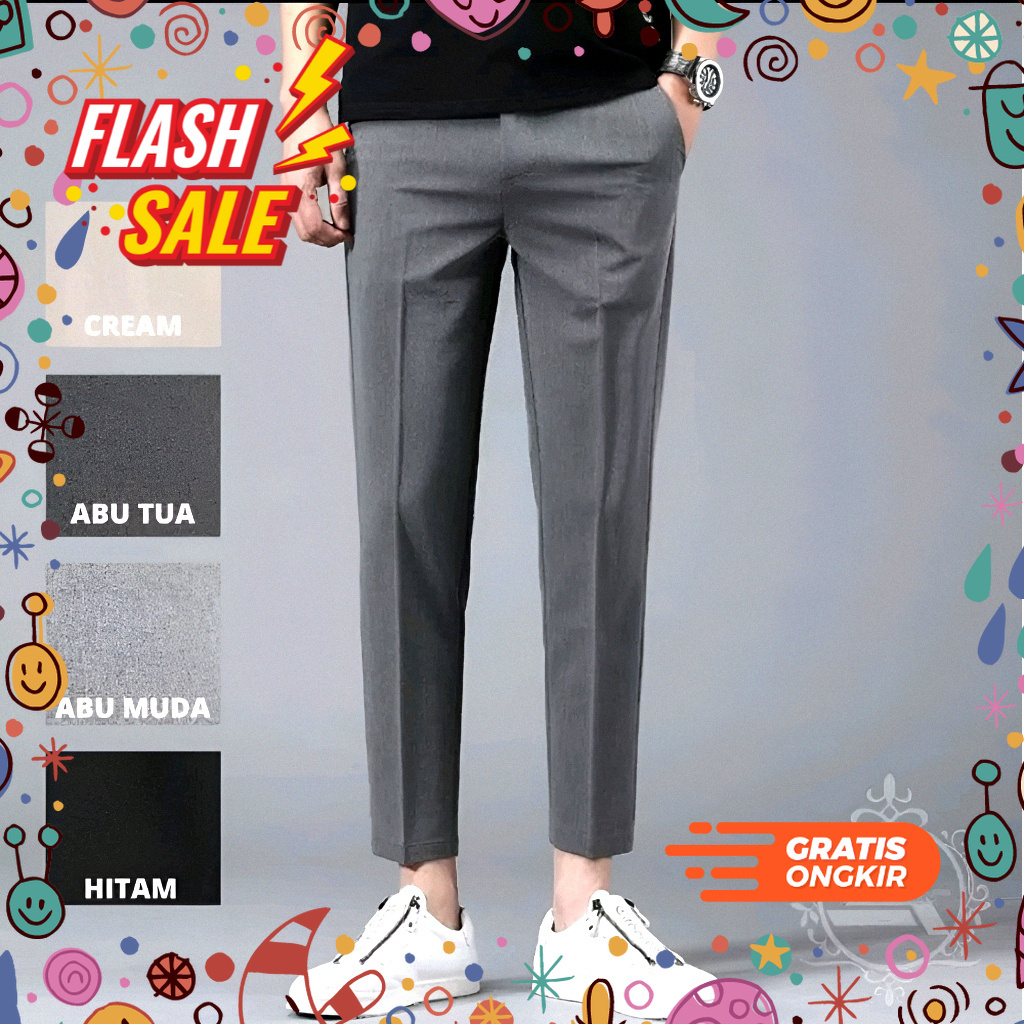 MEGASALE / ANKLE PANTS-Celana Formal Pria Kantor Slimfit Gaya Korean Style Bahan Semi Wool