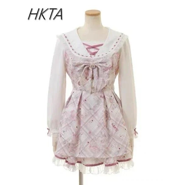 Liz Dress Japanese Mine Dress Set Spring Autumn New Sweet Bow Cartoon Long Sleeve Lolita Shirt Dress