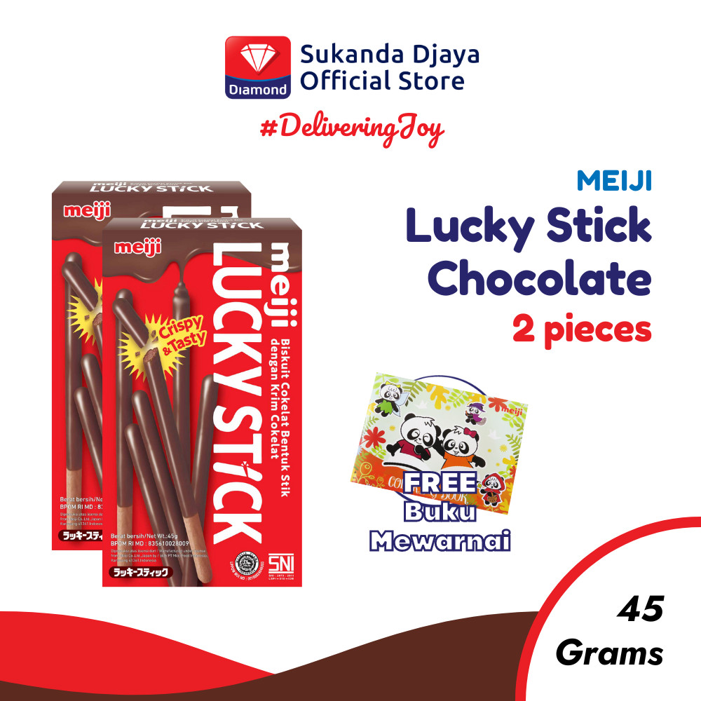 

Meiji Lucky Stick Biscuit Chocolate Snack 45 Gr ISI 2 [Free Buku Mewarnai]