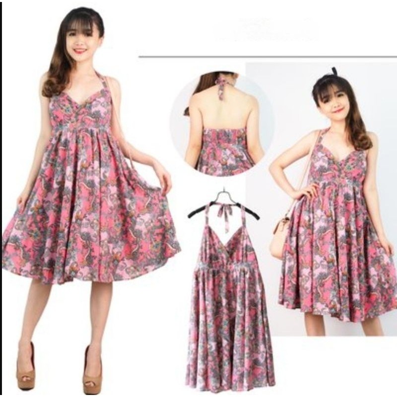 ESPRIT BRANDED DRESS MIDI ORIGINAL PESTA BAJU TERUSAN WANITA PINK GARANSI (GB-0164)