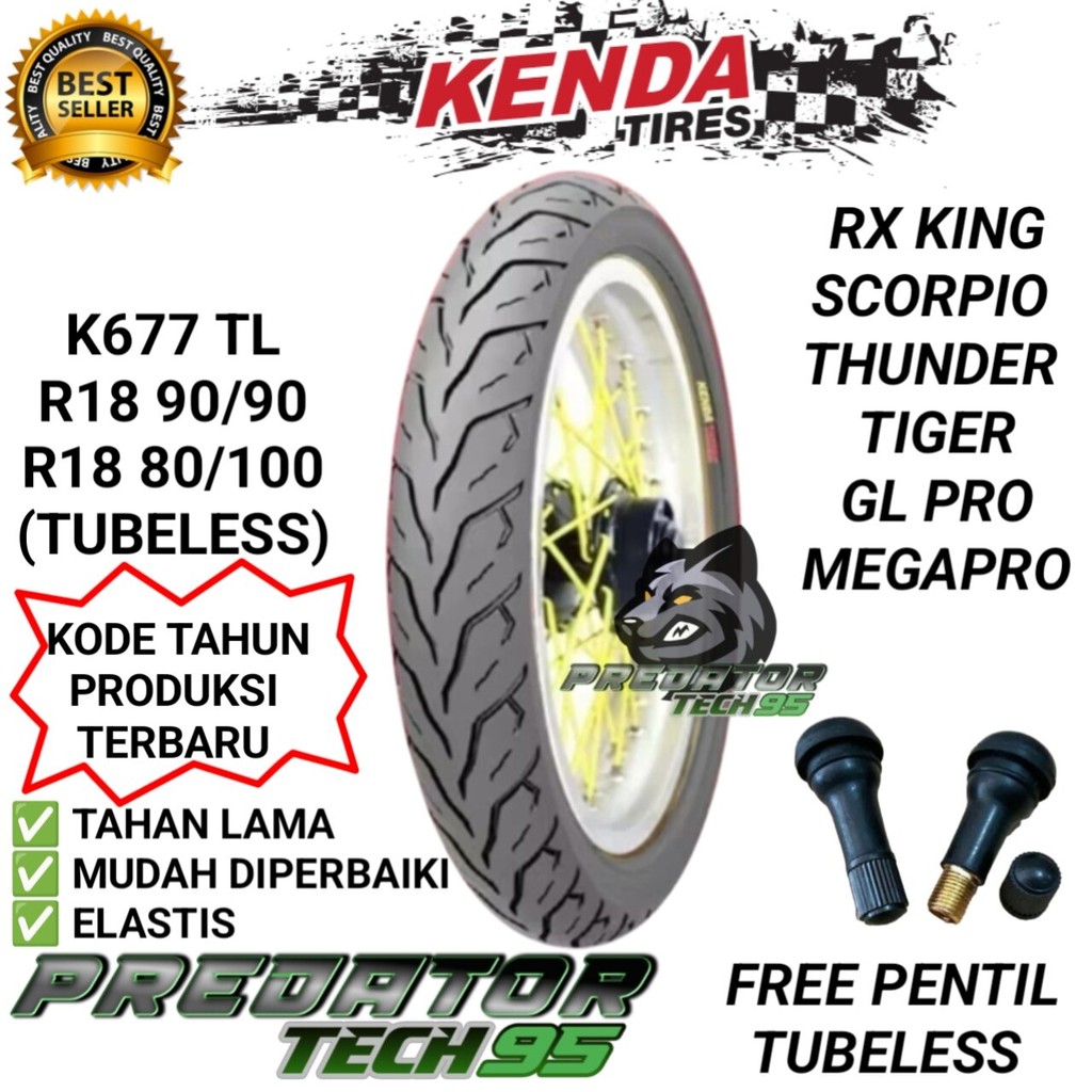 BAN LUAR KENDA K677 TUBELESS R18 RING 18 90/90 80/100 RXKING RX KING RX SPESIAL RXZ RZR SCORPIO THUN