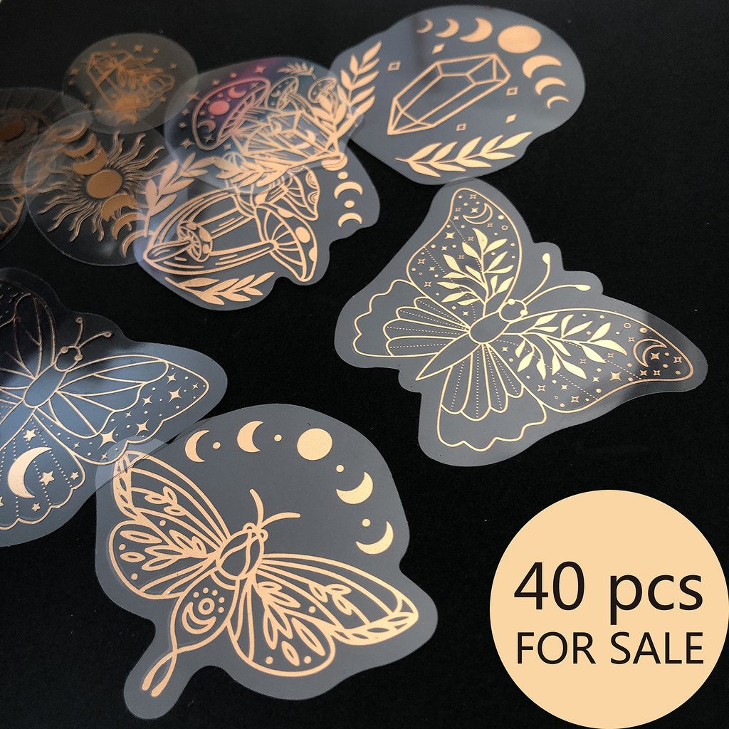 

40pcs Rose Gold Stickers Transparent PET Mysterious Butterfly; Moon; Mushroom; Diamond; Sun; Magic Wand DIY Decoration Series