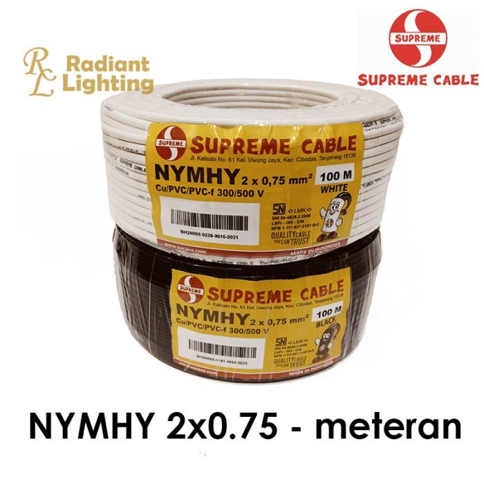 Kabel Listrik Supreme NYYHY NYMHY 2x0.75 Per Meter Hitam Serabut