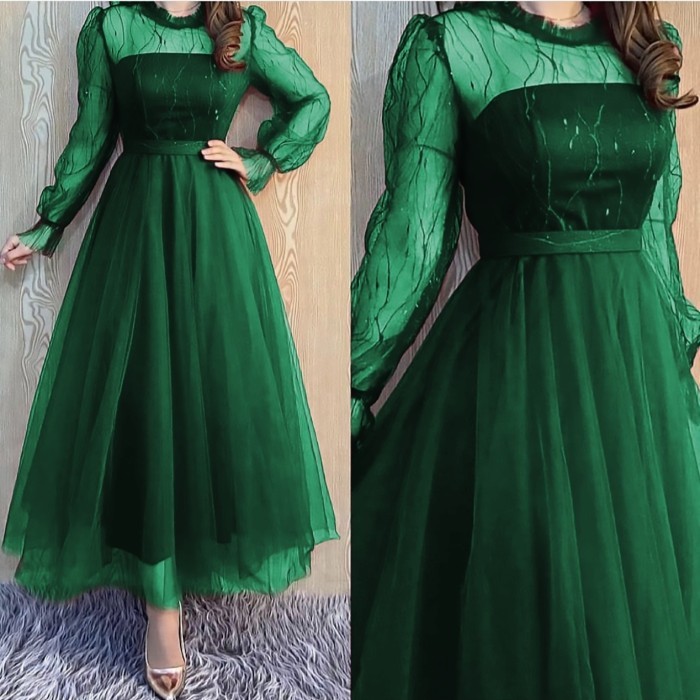 dress jenifer hijau botol size L baju pesta remaja wanita murah jej at