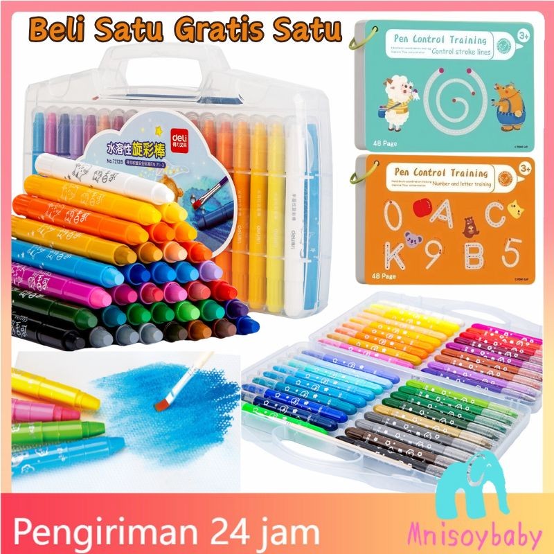 

[Beli Satu Gratis Satu] Grasp Crayon Set 48 Warna Mata Sedang Silky Crayon Water Soluble Crayons Krayon Licin Grasp+50 Page Pelatihan Kontrol Pena Pelatihan