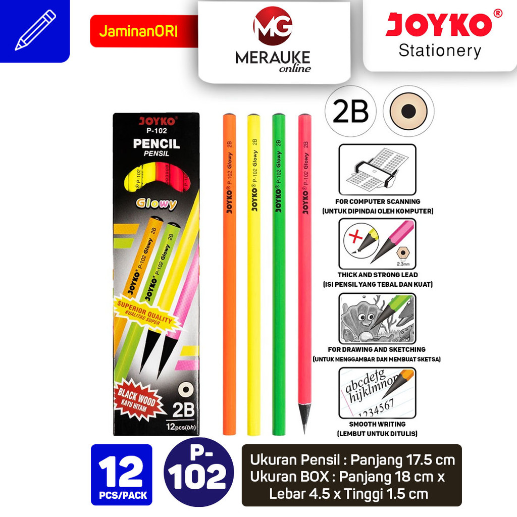 

Pencil Pensil Joyko P-102 2B Glowy 1 BOX 12 PCS Merauke Online