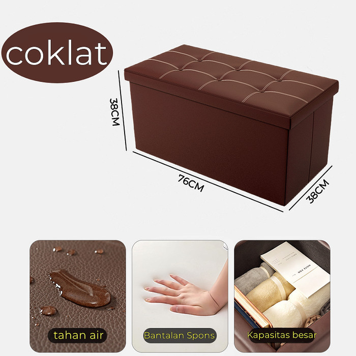 BN Leather  Storage Box Kotak Sofa Kotak penyimpanan Kursi Serbaguna - Coklat-110L