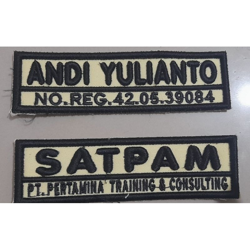 Bordir ATRIBUT SATPAM NAMA TIMBUL#LATAR CREAM