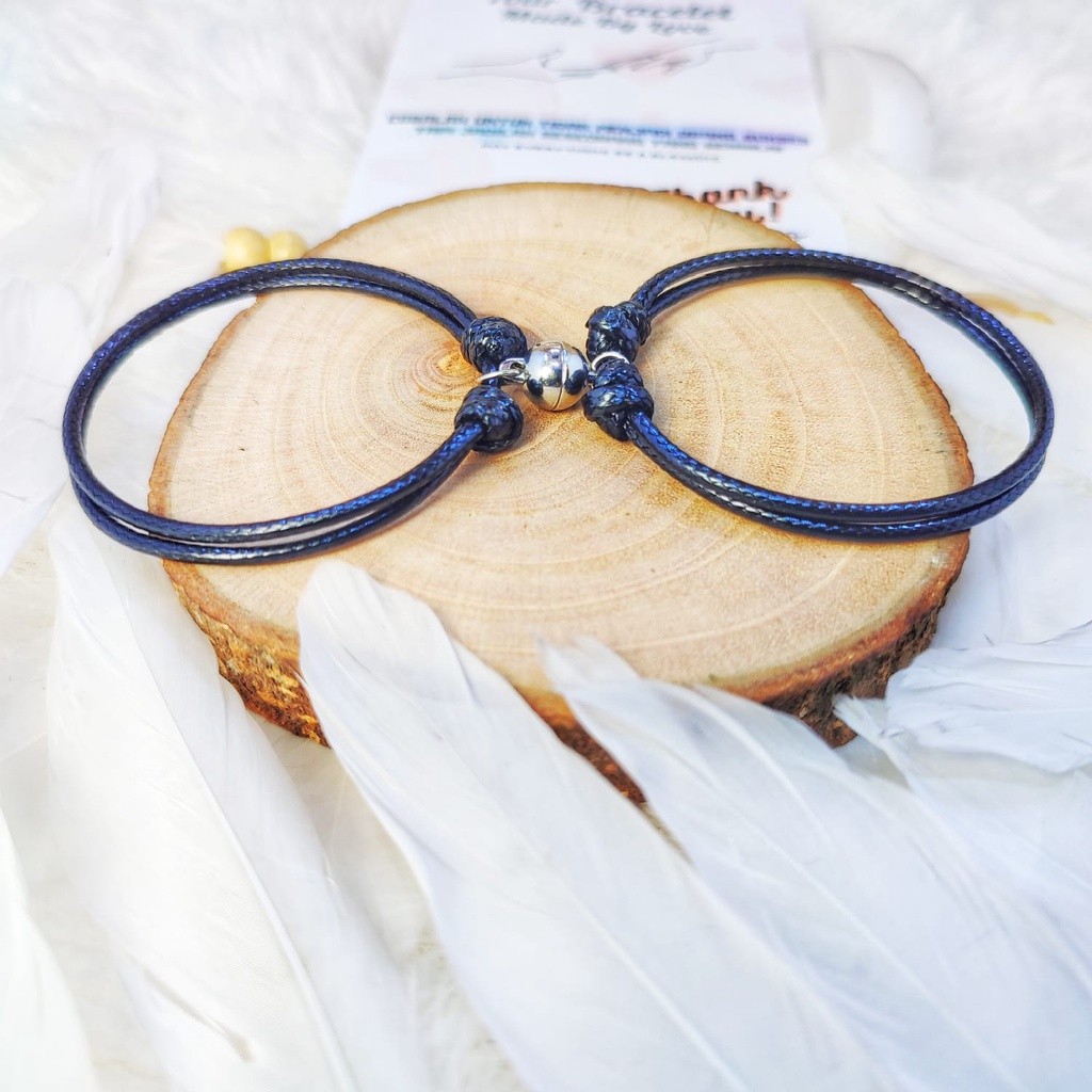 2Pcs Gelang Magnet Couple Tanpa Huruf | Gelang Couple Magnet | Tali Korea 2mm Warna Hitam|Coklat | G